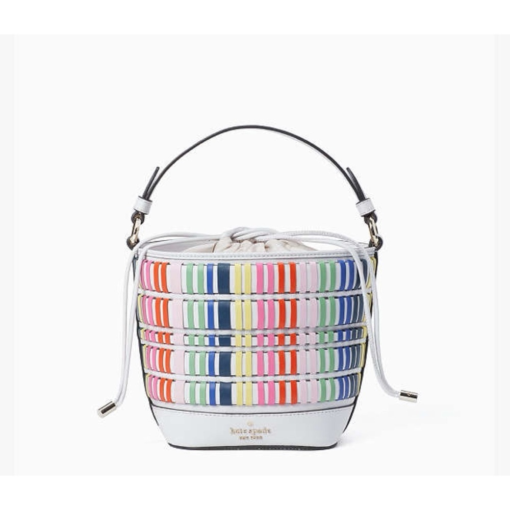 NWT Kate Spade Pippa Color Multicolor Rainbow Crossbody Woven Small Bucket Purse
